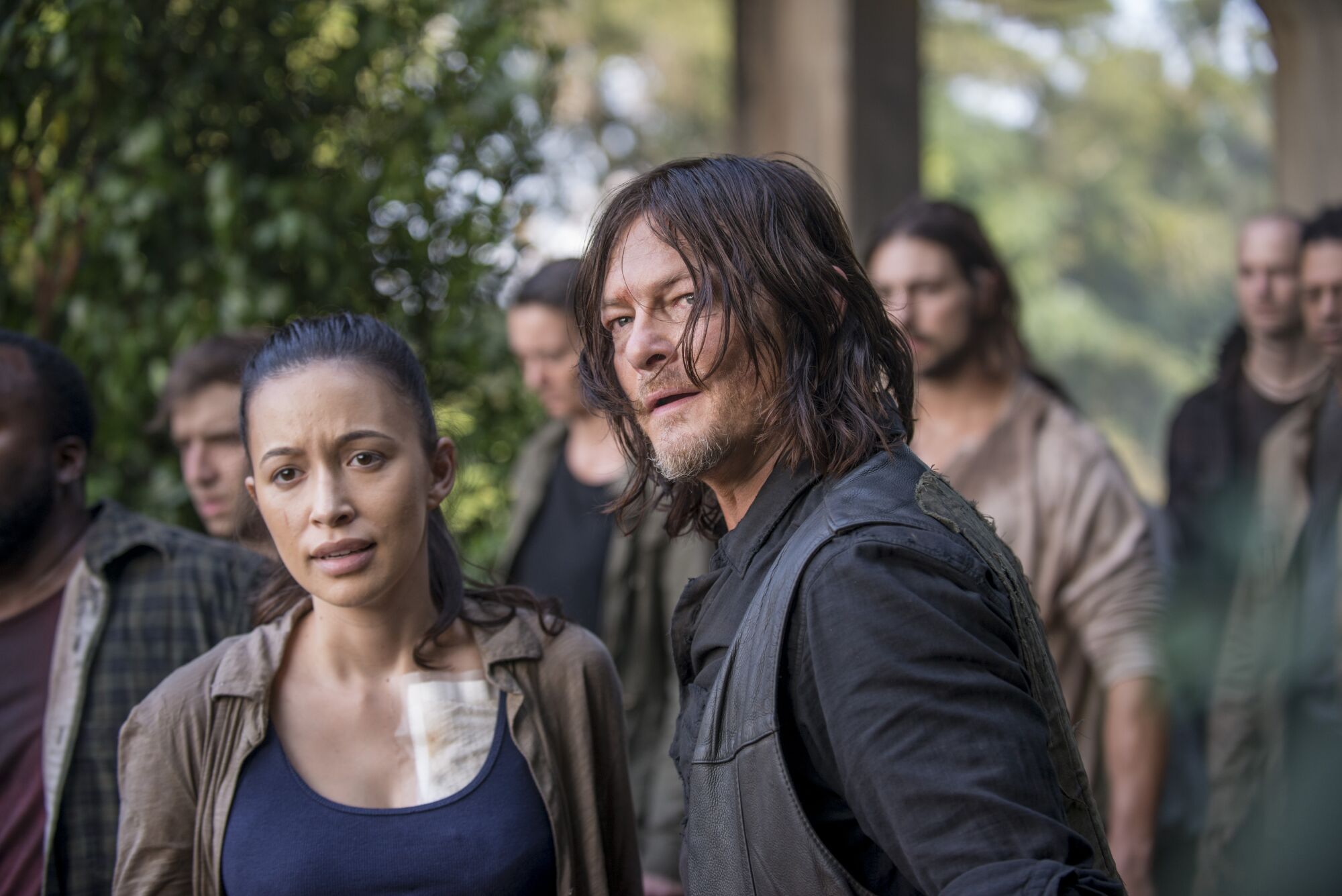 Christian Serratos as and Norman Reedus  in a scene from Season 8 of "The Walking Dead."