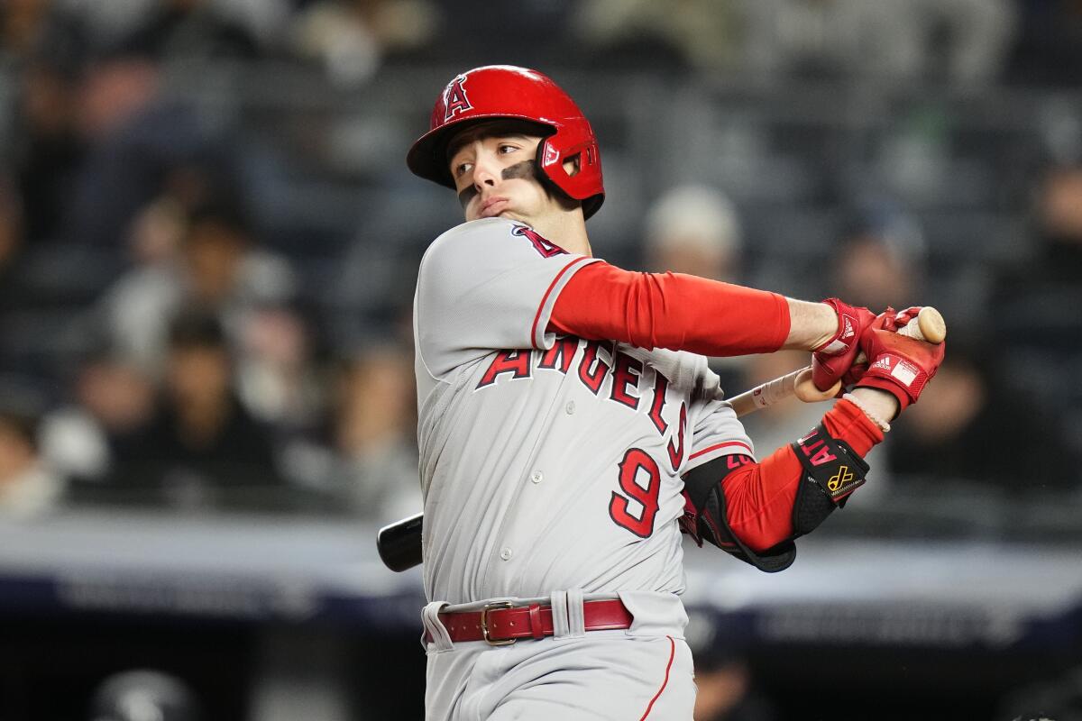The Angels' Zach Neto during the ninth inning of Tuesday's game against the Yankees.