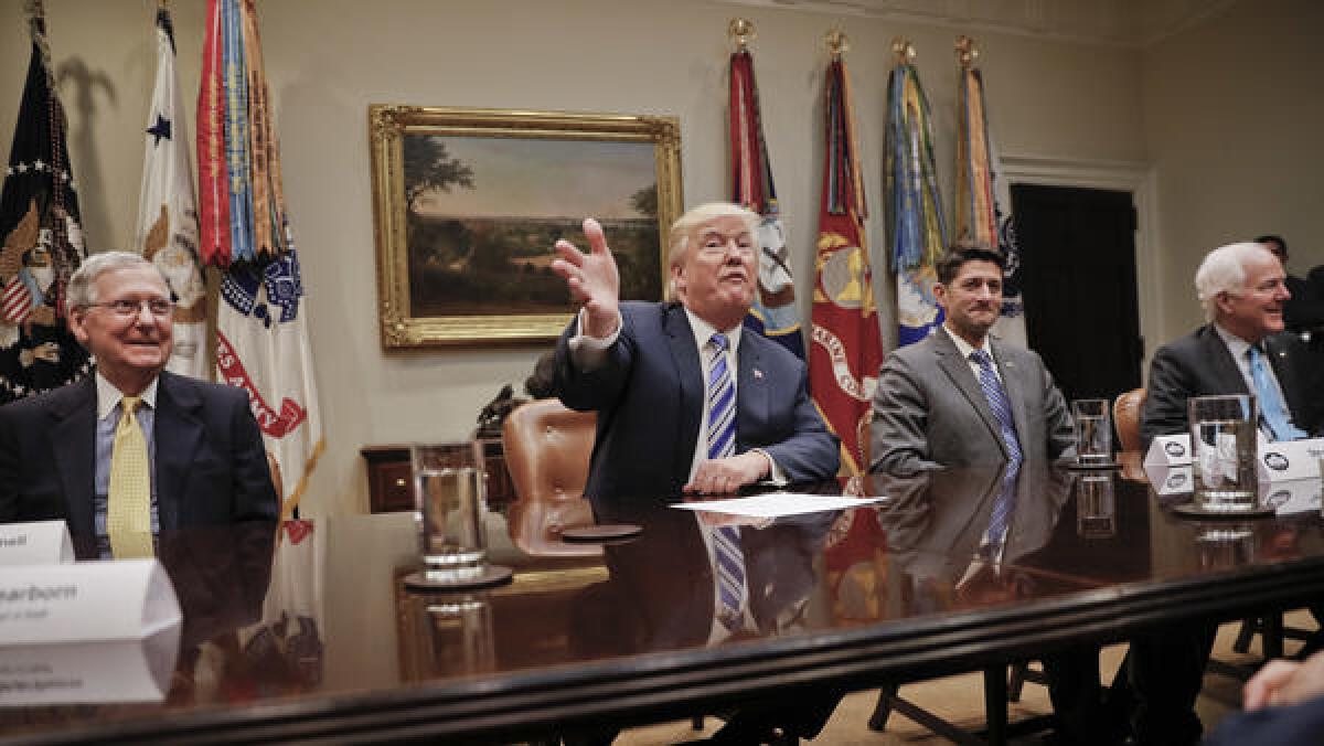 President Trump meets with House and Senate leaders at the White House.