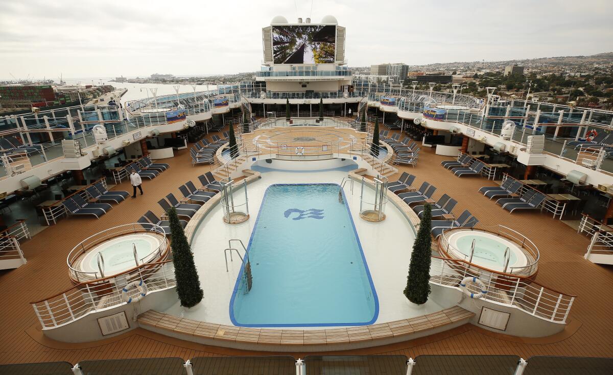 The pool on the Majestic Princess cruise ship docked at the Port of Los Angeles