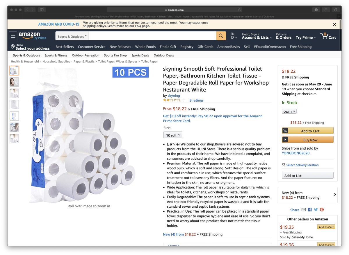 This Amazon.com screen grab, made April 9, shows toilet paper purchased by Beth Franssen.