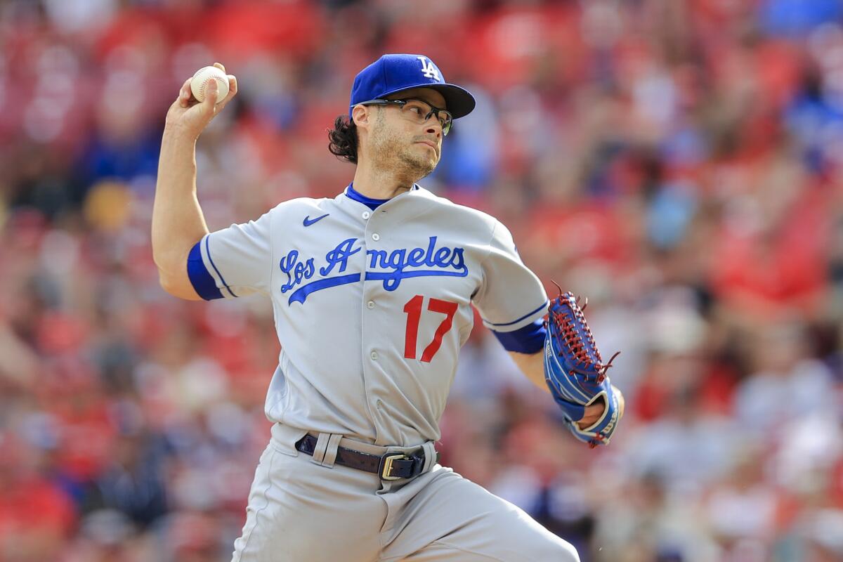 Joe Kelly throws during a game between the Dodgers and Cincinnati Reds in September.