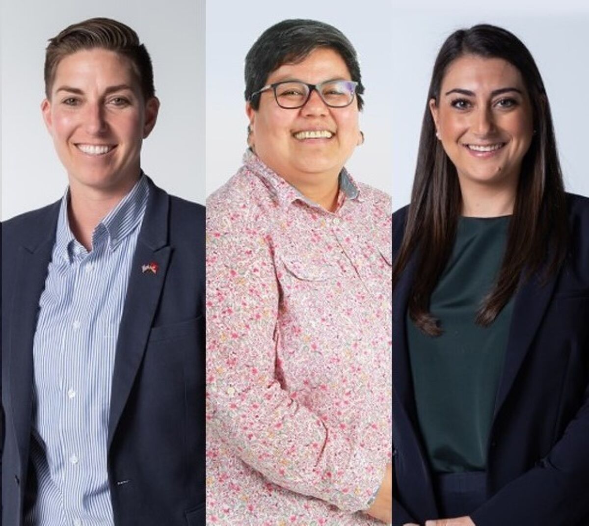 Candiates for the 53rd Congressional District, from left to right, Janessa Goldbeck, Georgette Gómez, Sara Jacobs, led the field in fourth quarter fundraising.