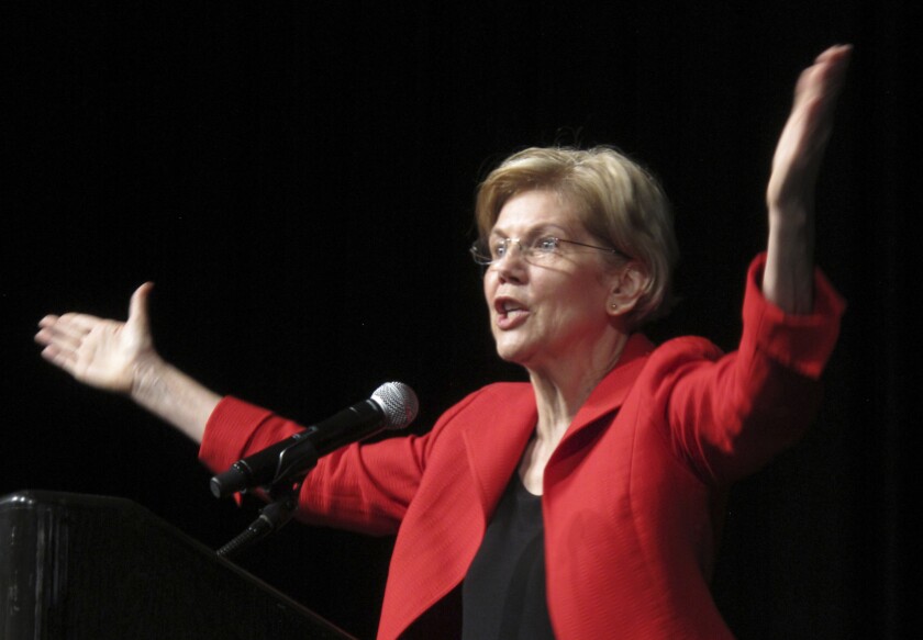 Sen. Elizabeth Warren said Friday that if elected president she would “fast-track” a "Medicare for all" option for children and poor families.