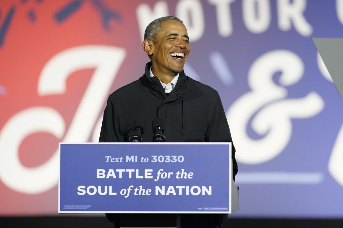 Former President Obama at a rally for Joe Biden in Detroit on Saturday.
