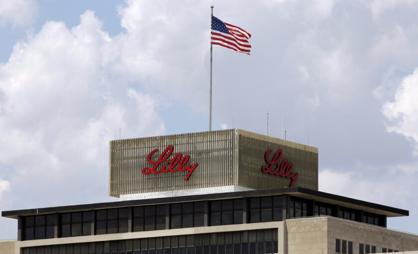 The Eli Lilly & Co. corporate headquarters in Indianapolis. Eli Lilly & Co. is shifting its collaboration on an experimental Alzheimer’s drug with UC San Diego to USC.