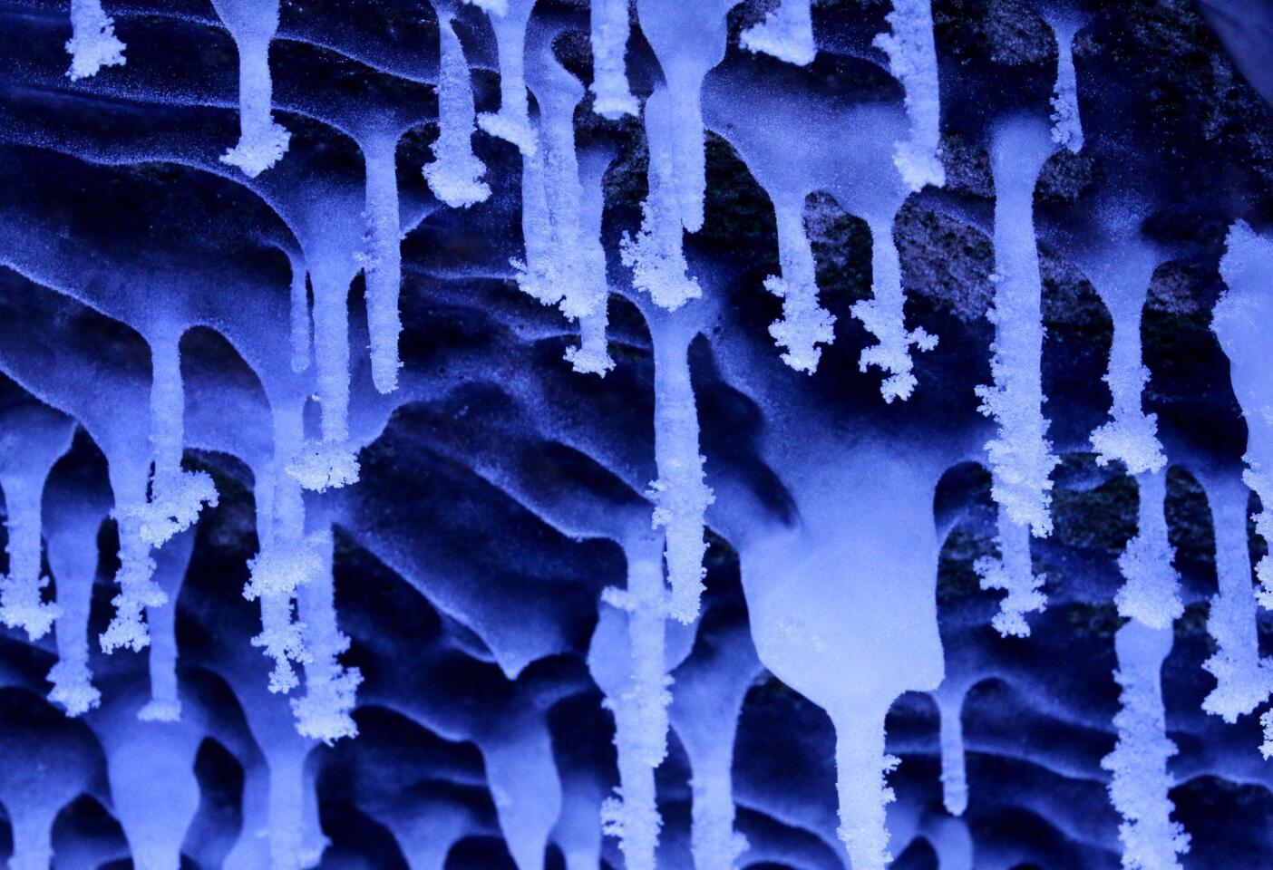 Delicate icicles form inside cave