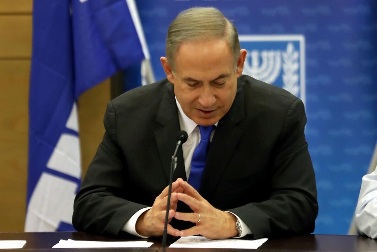 At a meeting of his Likud Party in Jerusalem on Jan. 2, 2017, Israeli Prime Minister Netanyahu denied any wrongdoing ahead of his questioning by police in a corruption inquiry.