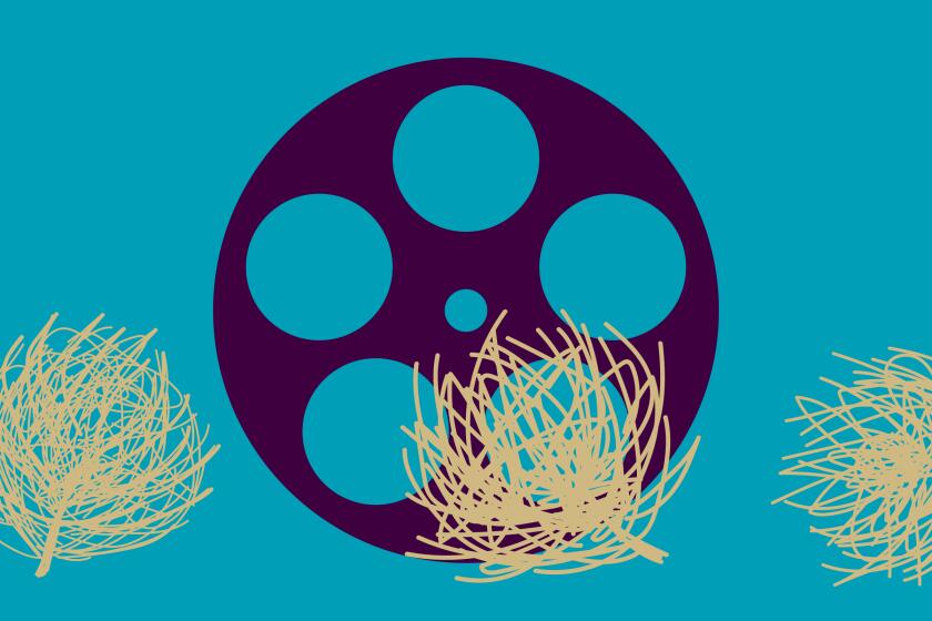 a film reel with tumbleweeds rolling past