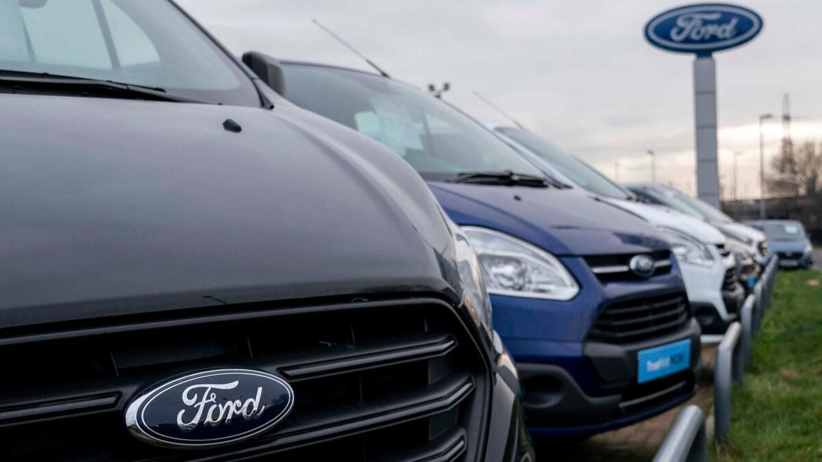 Vehicles at a Ford dealership close to the company's plant in Dagenham, East London.