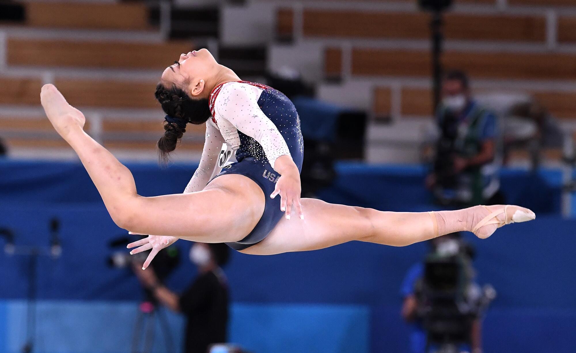 Suni Lee of the U.S. competes in the floor exercise.