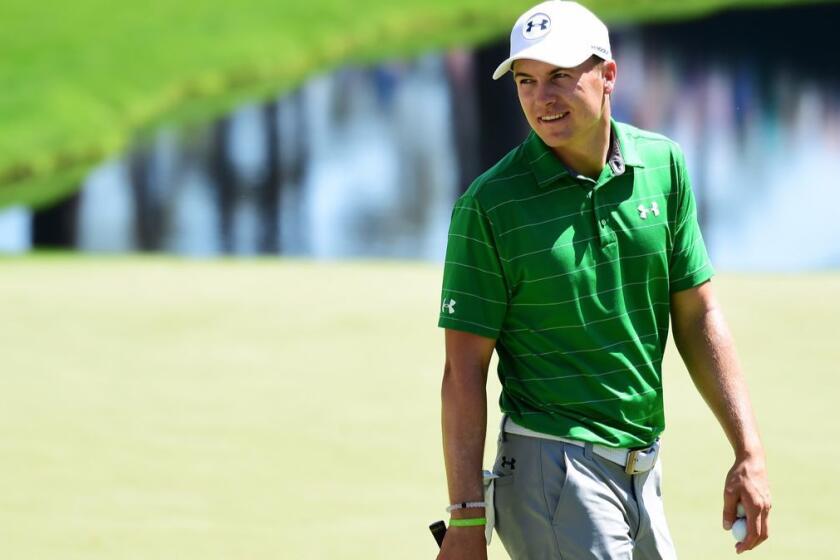 AUGUSTA, GA - APRIL 04: Jordan Spieth of the United States walks across the 16th green during a practice round prior to the start of the 2017 Masters Tournament at Augusta National Golf Club on April 4, 2017 in Augusta, Georgia. (Photo by Harry How/Getty Images) ** OUTS - ELSENT, FPG, CM - OUTS * NM, PH, VA if sourced by CT, LA or MoD **