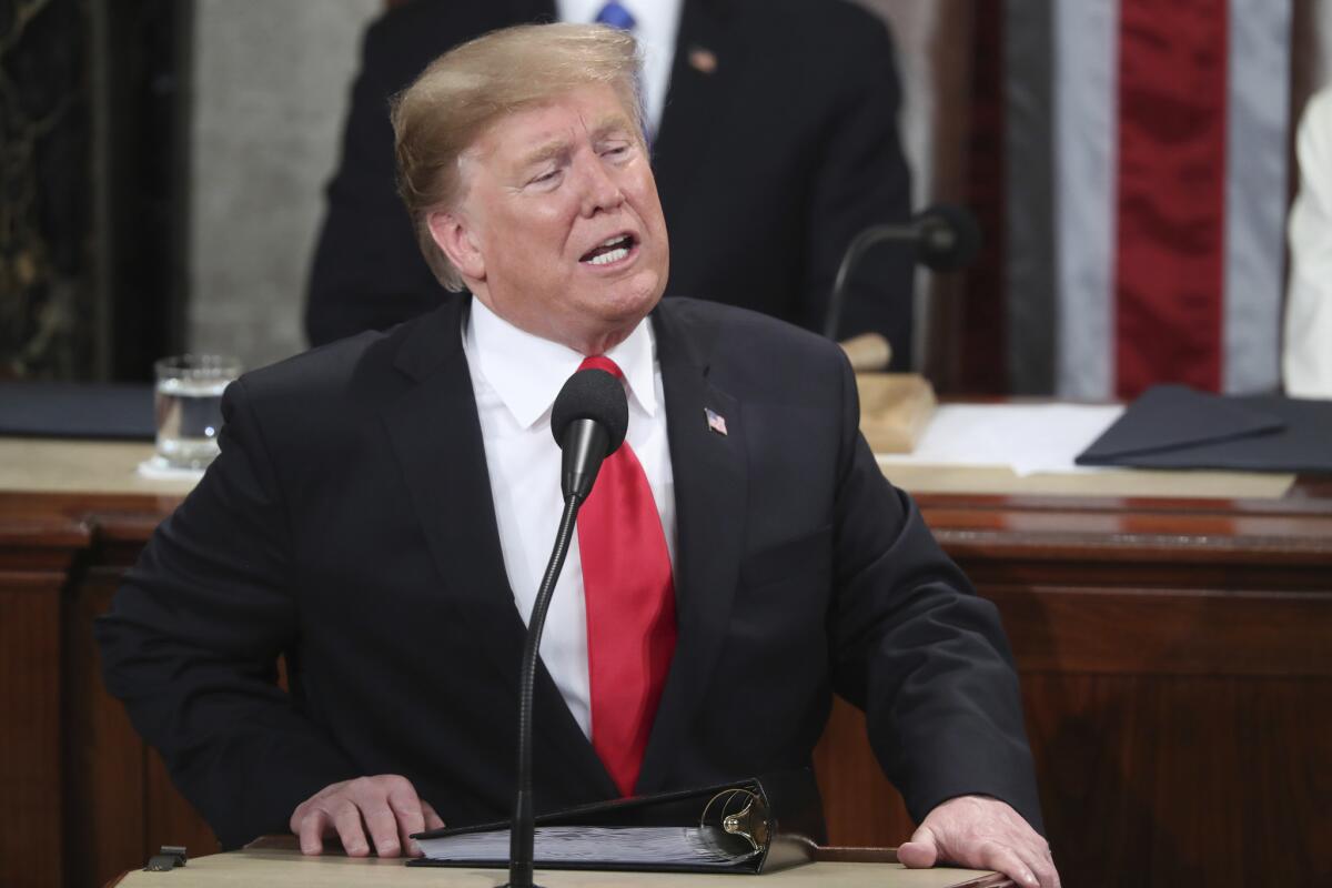 El presidente de Estados Unidos, Donald Trump, en su discurso del Estado de la Unión en el Capitolio, Washington.