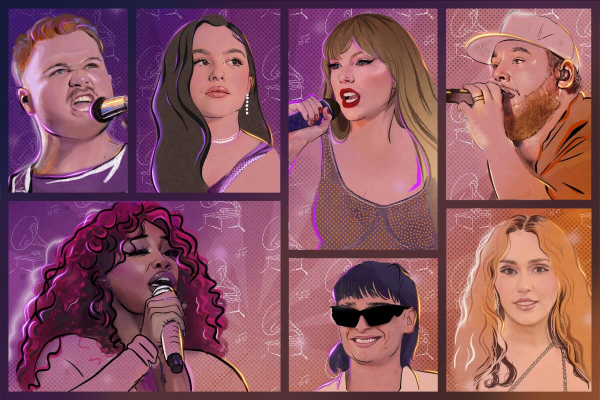 Illustration featuring some of the top contenders for Grammy nominations