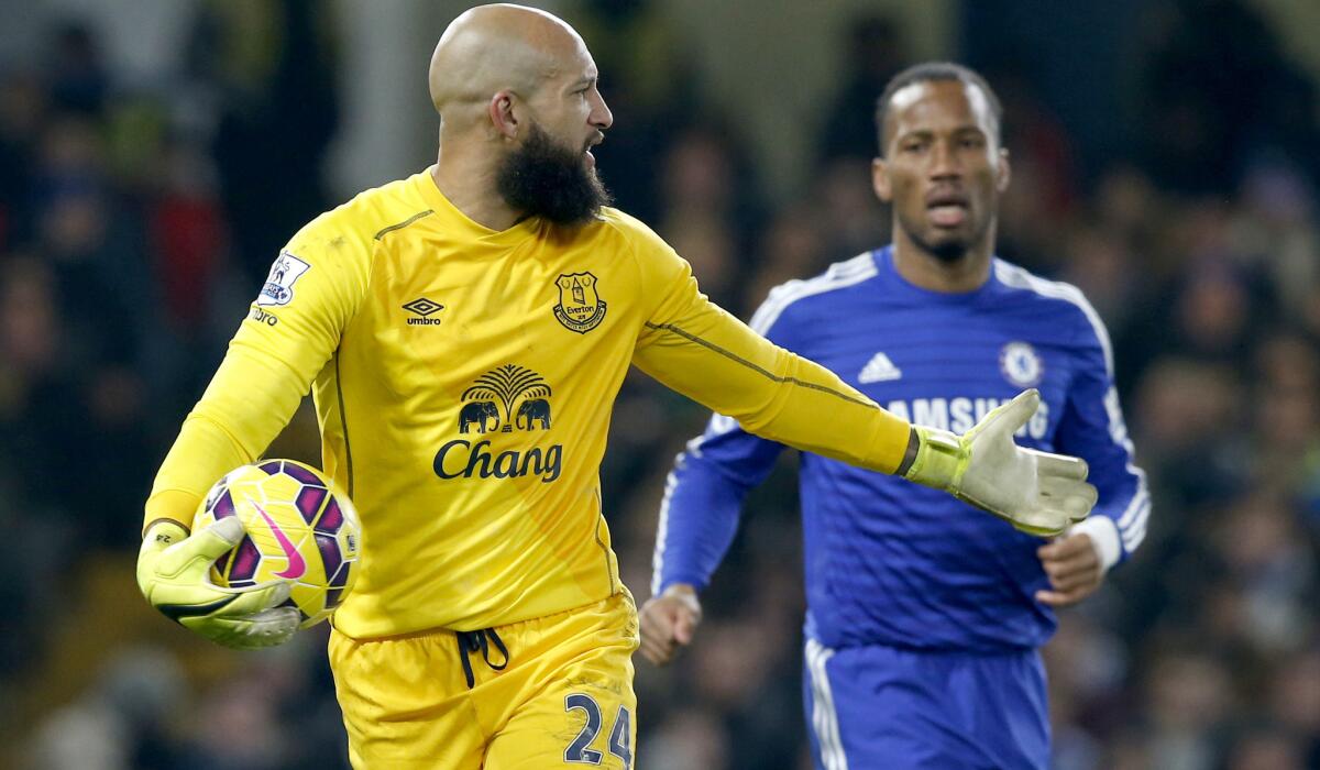American star Tim Howard has made more than 300 appearances for Premier League team Everton since 2006.