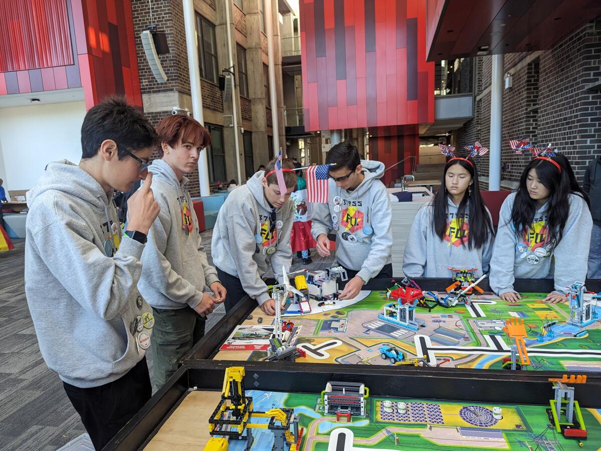 Team members practicing before the match.