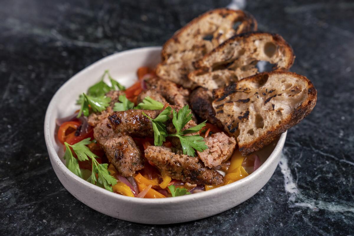 A dish made with Impossible Foods' new plant-based sausage product.