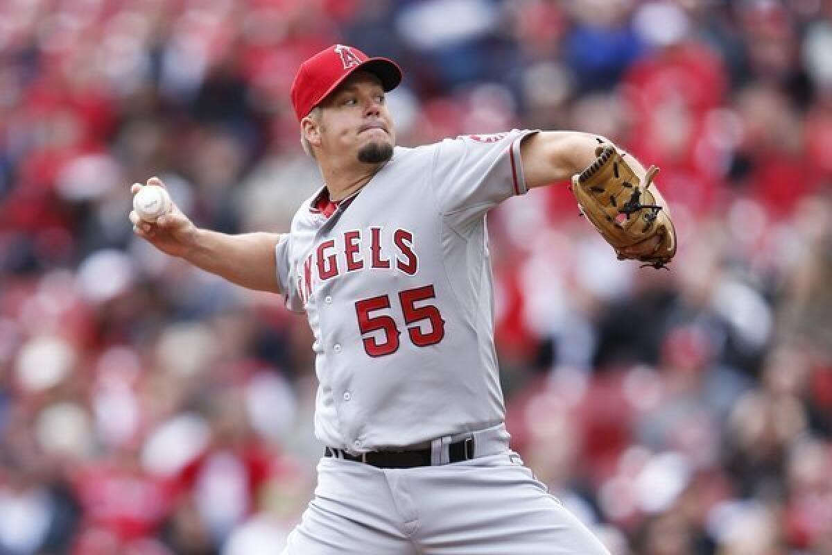 Angels starting pitcher Joe Blanton gave up three homers in a game for the ninth time in his career on Thursday against the Reds.