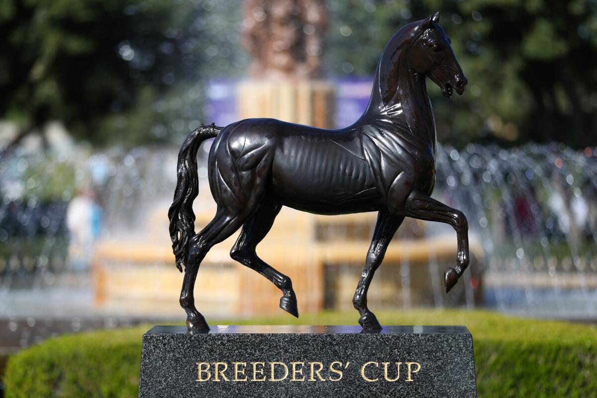 The Breeders' Cup statue at Santa Anita Park.