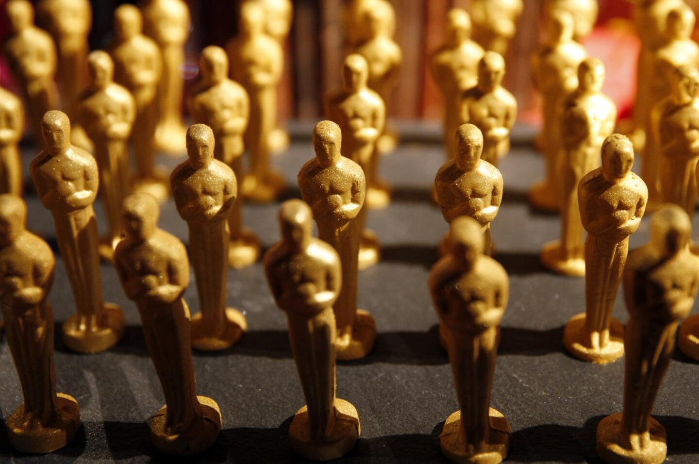 An army of chocolate Oscar statuettes stands ready to be offered at the Oscars Governors Ball.