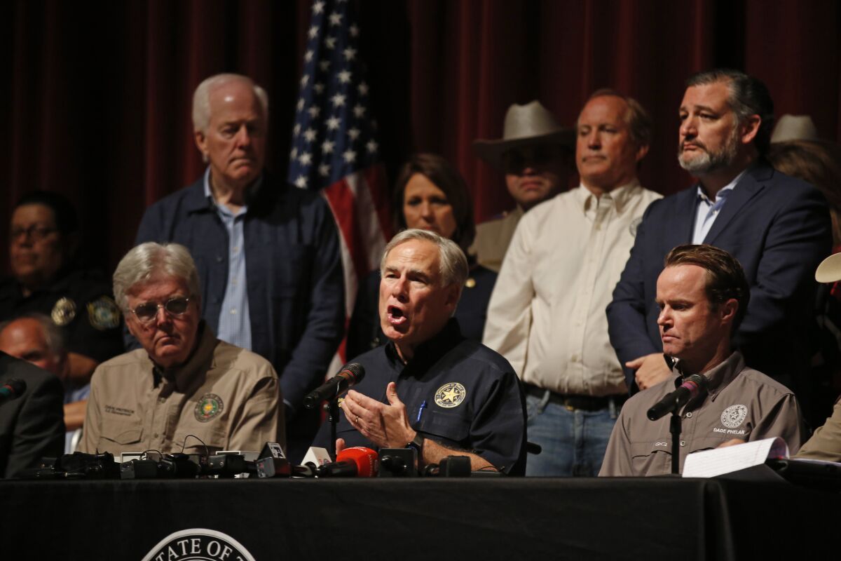 Texas Gov. Greg Abbott speaks during a news conference in Uvalde, Texas.