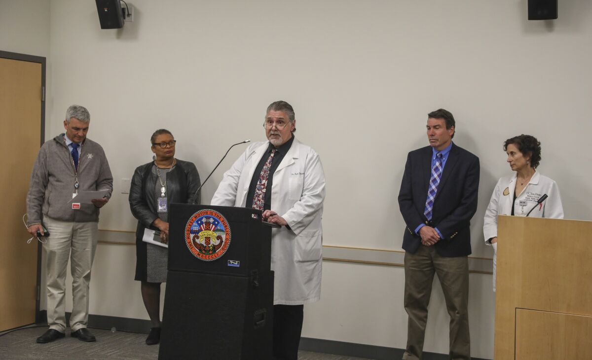 Dr. Nick Yphantides, (middle), during a press conference last year.