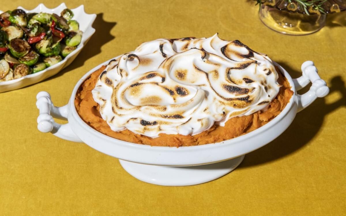 Smashed Sweet Potatoes With Torched Meringue