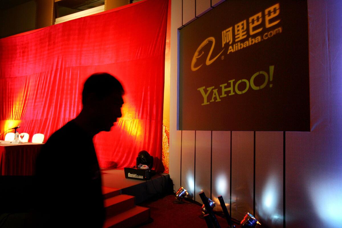 Yahoo logo projected onto screen