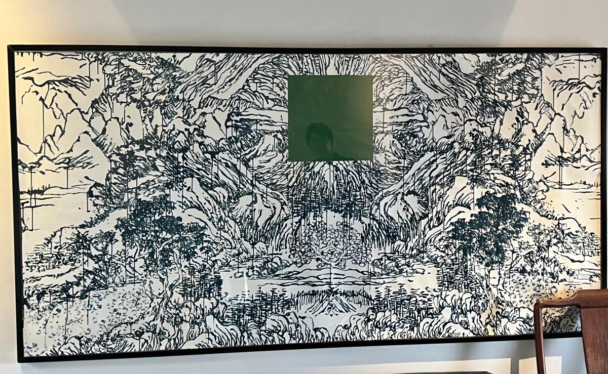 Some of Huai Li's pieces, like this one, are based on classical Chinese landscape paintings.