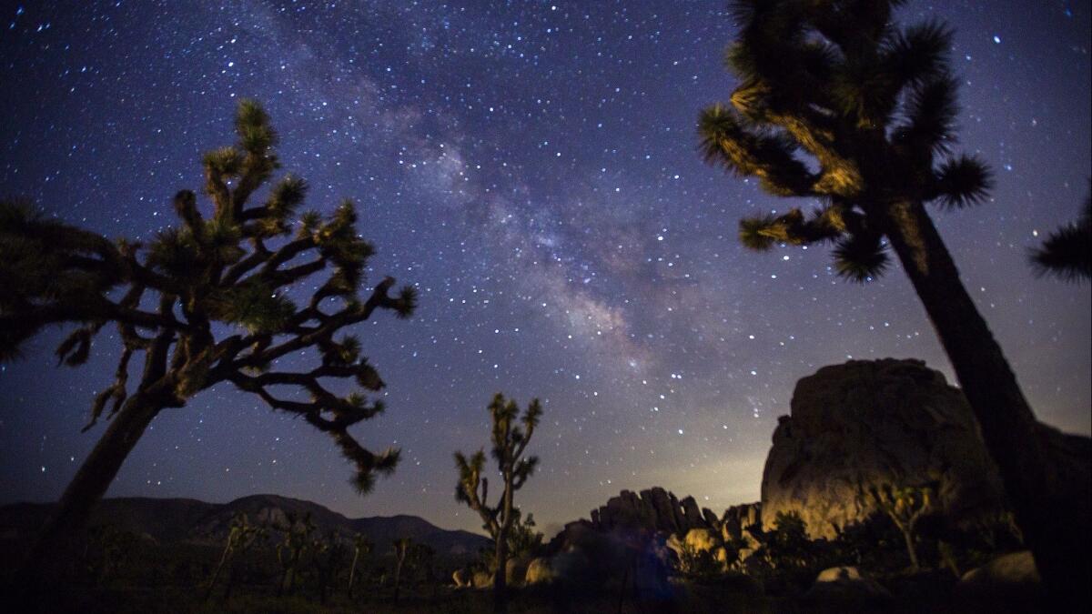A view of the Milky Way over a spot in Joshua Tree National Park.