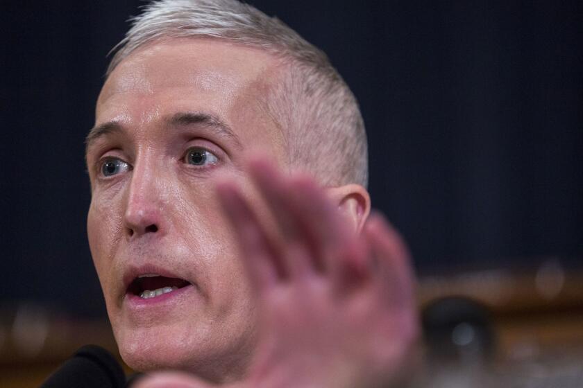 FILE - JANUARY 31, 2018: South Carolina GOP Rep. Trey Gowdy, chairman of House Oversight Committee, has released a statement announcing he will not seek re-election to Congress January 31, 2018. WASHINGTON, D.C. - MARCH 20: Rep. Trey Gowdy (R-SC) speaks a House Permanent Select Committee on Intelligence hearing concerning Russian meddling in the 2016 United States election, on Capitol Hill, March 20, 2017 in Washington, DC. While both the Senate and House Intelligence committees have received private intelligence briefings in recent months, Monday's hearing is the first public hearing on alleged Russian attempts to interfere in the 2016 election. (Photo by Zach Gibson/Getty Images) ** OUTS - ELSENT, FPG, CM - OUTS * NM, PH, VA if sourced by CT, LA or MoD **