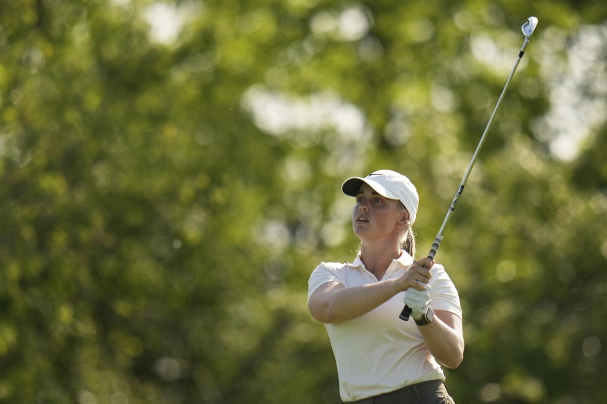 Maja Stark, of Sweden, hits from the 15th tee during the fourth round.