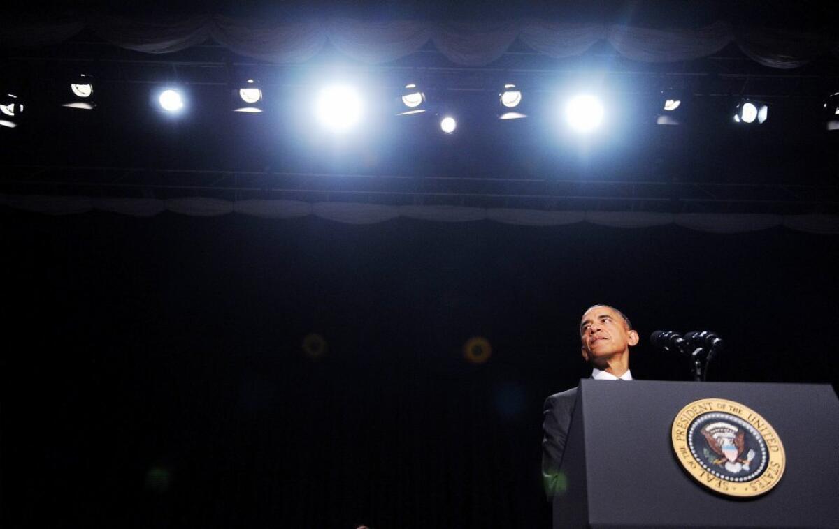 President Obama speaks during the National Prayer Breakfast in Washington on Feb. 6. The president emphasized religious freedom during his speech.