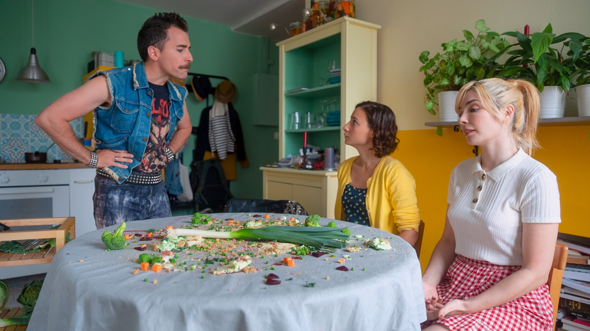 A still from "Alice in Paris." Pictured is Nathanaël Bez as Charlie, Alysse Hallali as Alice, and Alix Bénézech as Elsa
