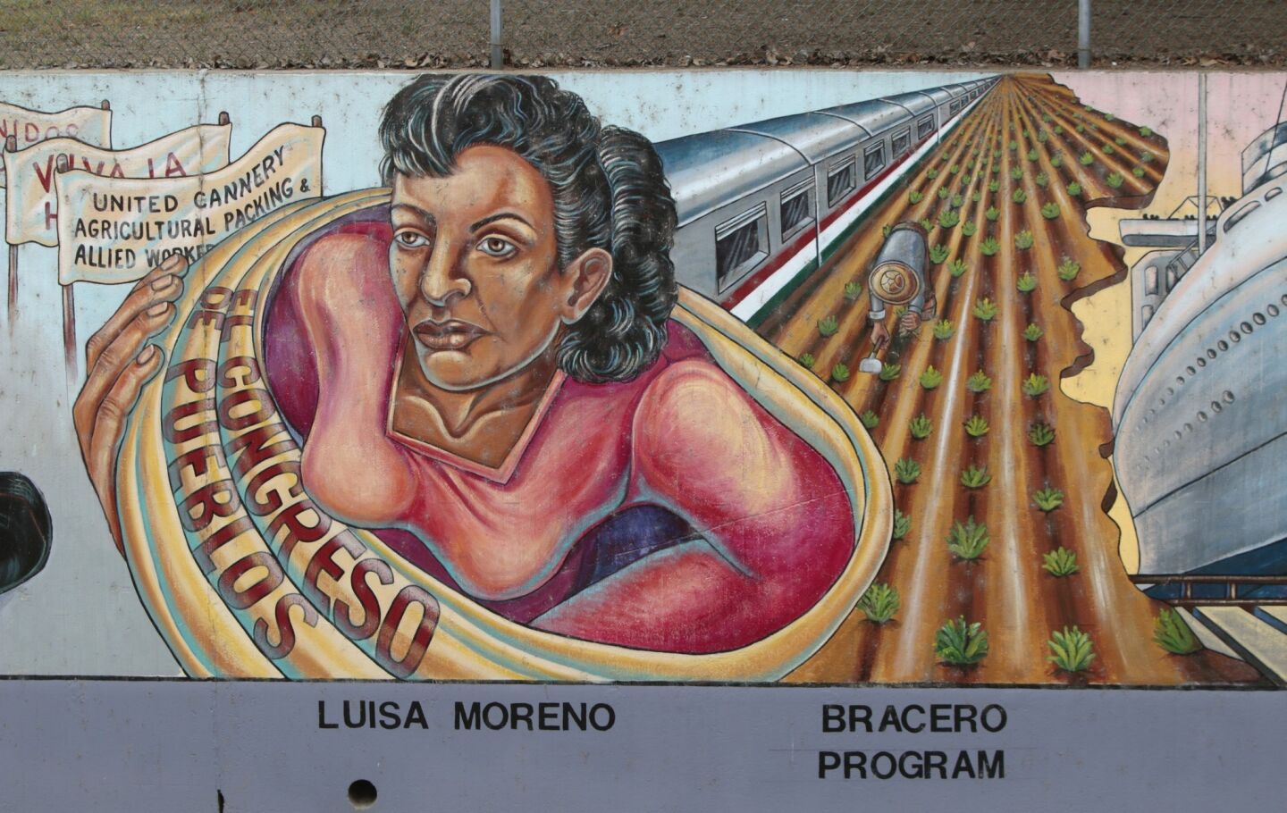 "The Great Wall of Los Angeles" had a substantial restoration in 2011. Here, a detail of the "bracero" migrant worker portion of the mural.