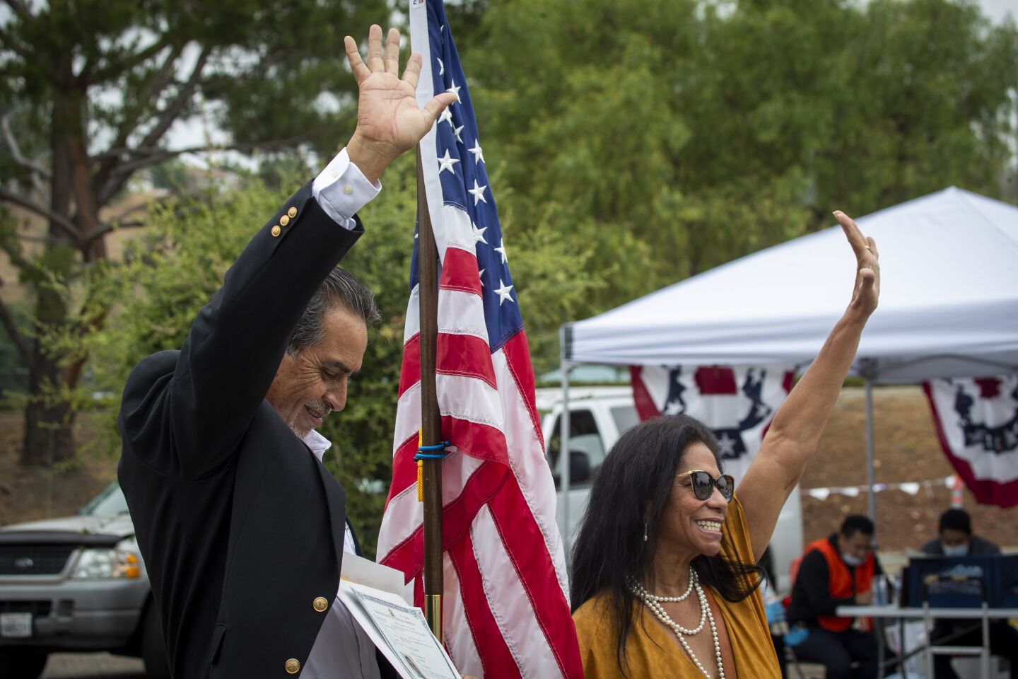 Suely Franciose, right, and her husband, Luis Cervantes, celebrate his new citizenship.