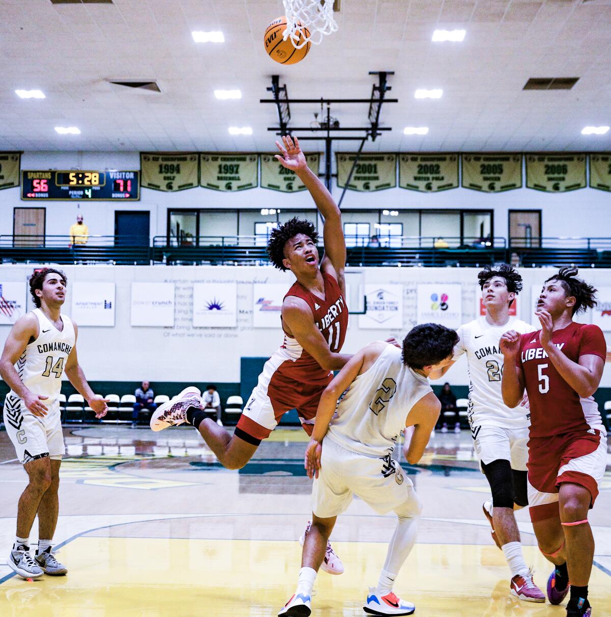 Liberty High's Dedan Thomas Jr. elevates for a shot against Anaheim Canyon.