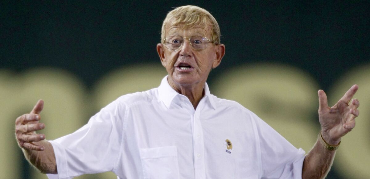 Lou Holtz, shown in 2009, spoke about immigrants during a luncheon at the Republican National Convention in Cleveland.