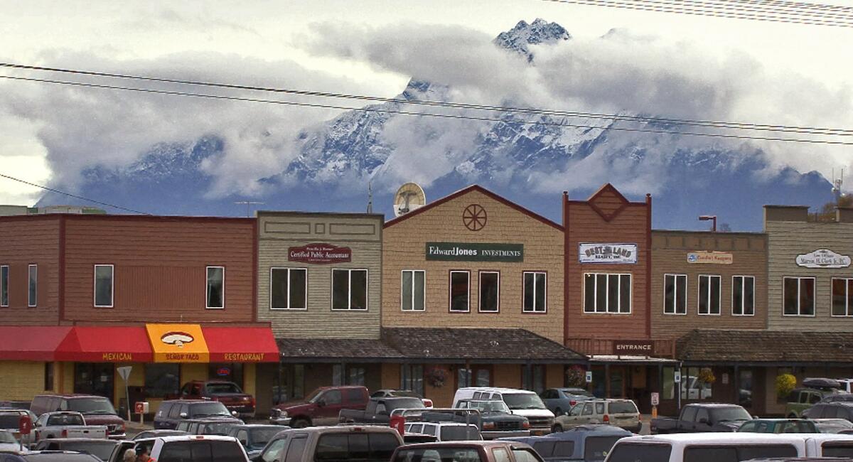 Downtown Wasilla, Alaska. The town's library has challenged "This Book Is Gay," a sex education book geared toward LGBT teens.