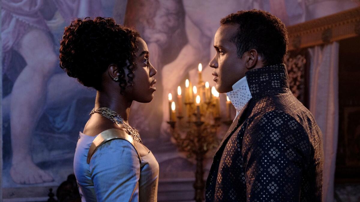Lashana Lynch as Rosaline and Sterling Sulieman as Prince Escalus in "Still Star-Crossed." (Jose Haro / ABC)