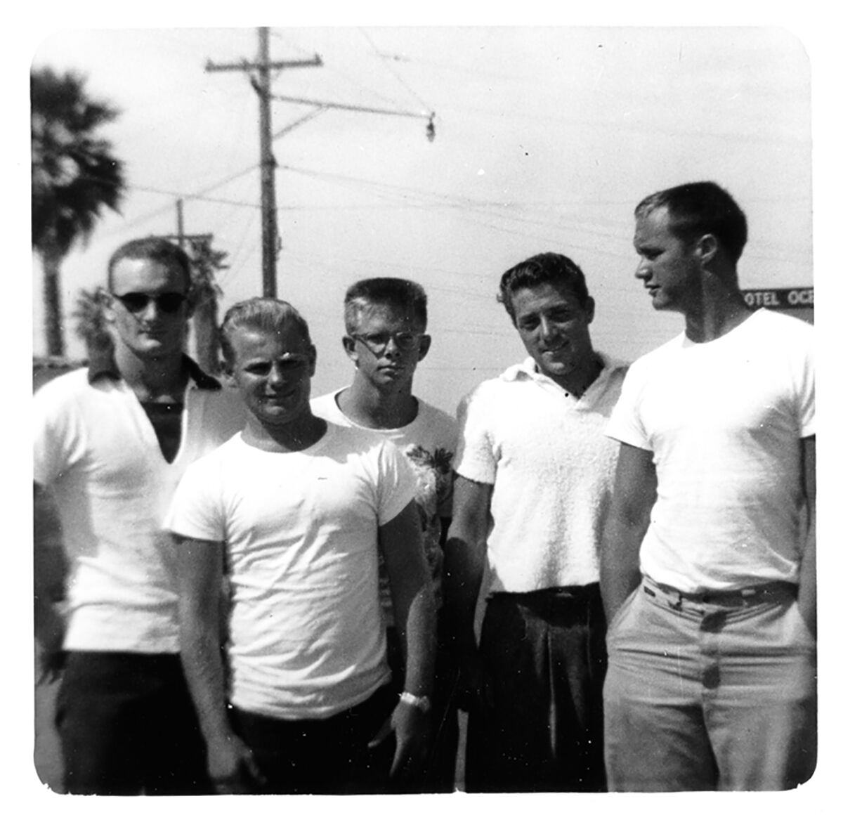Jim Robb (second from left) is pictured with friends and local lifeguards in 1947.