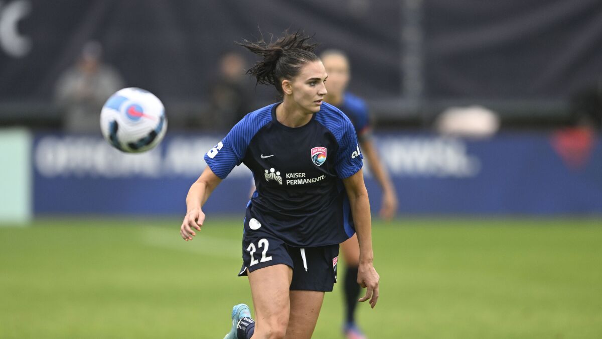 Wave FC's Taylor Kornieck plays during an NWSL Challenge Cup soccer match against Angel City.