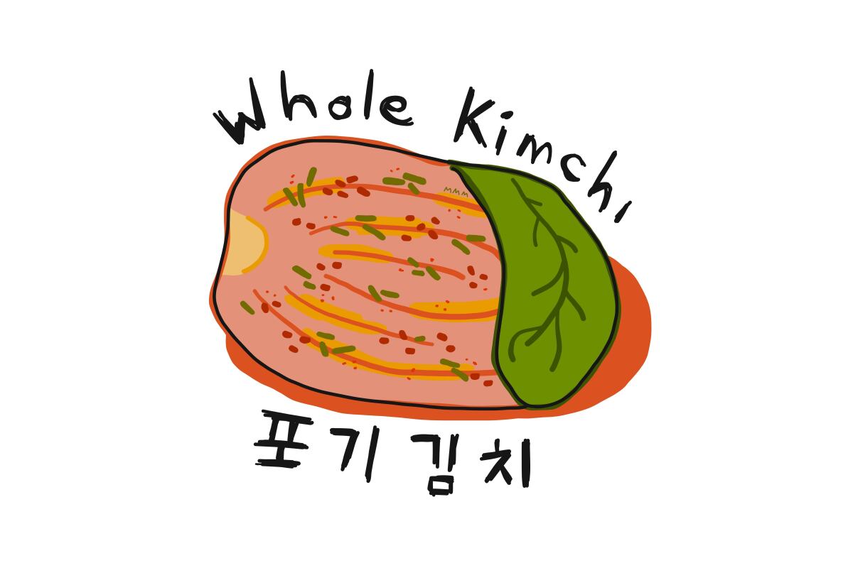 Illustration of whole napa cabbage kimchi