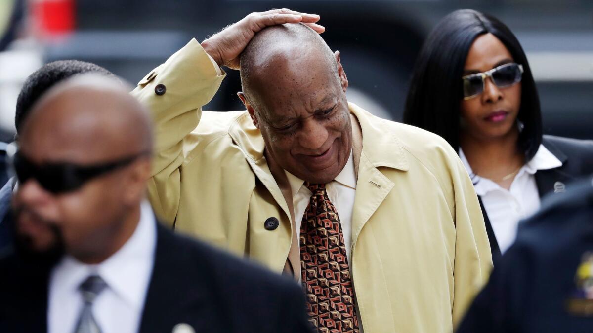 Bill Cosby arrives for a pretrial hearing in his sexual assault case at the Montgomery County Courthouse in Norristown, Pa., on Monday.