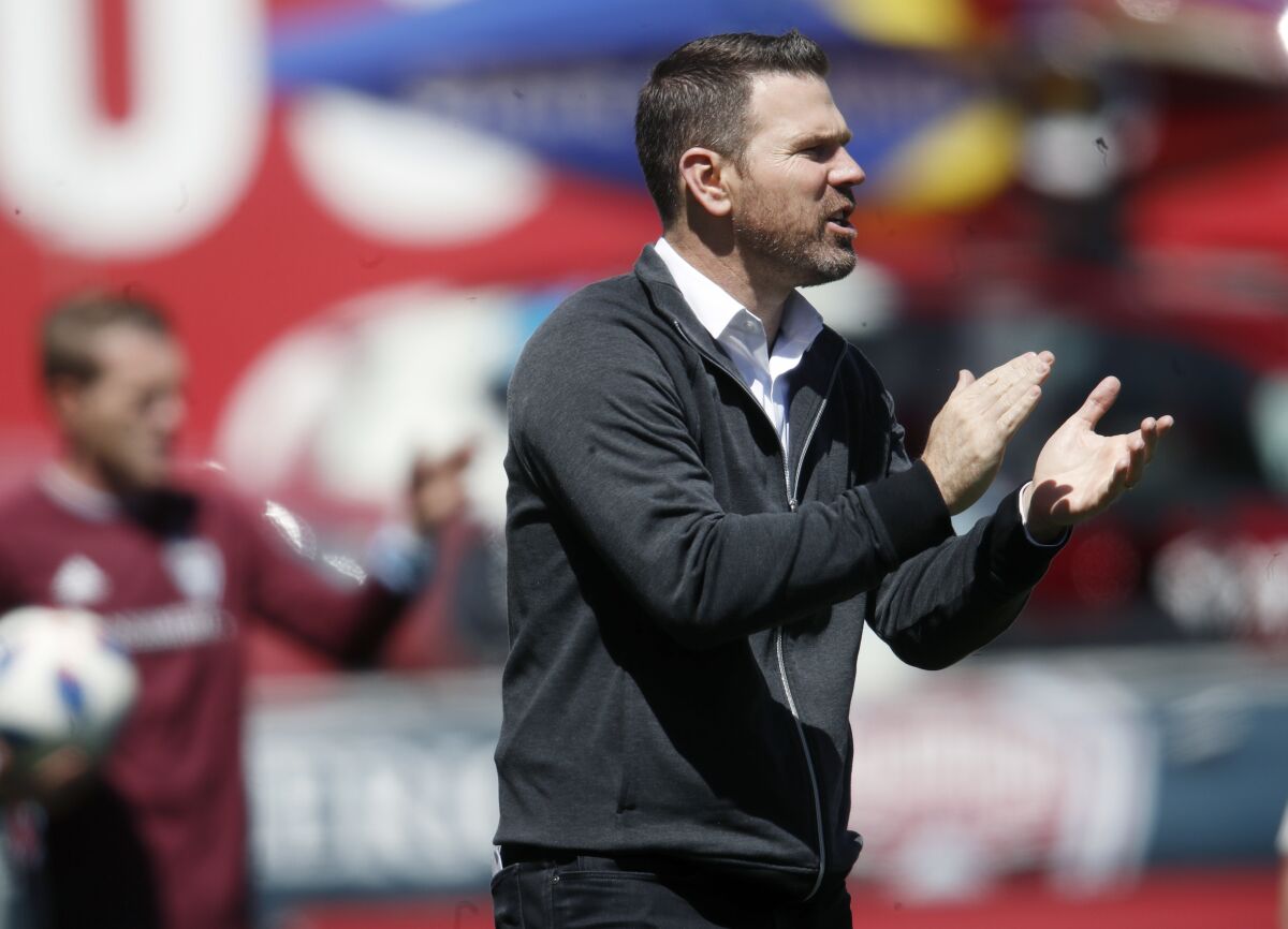 Toronto FC coach Greg Vanney directs his team against the Colorado Rapids.