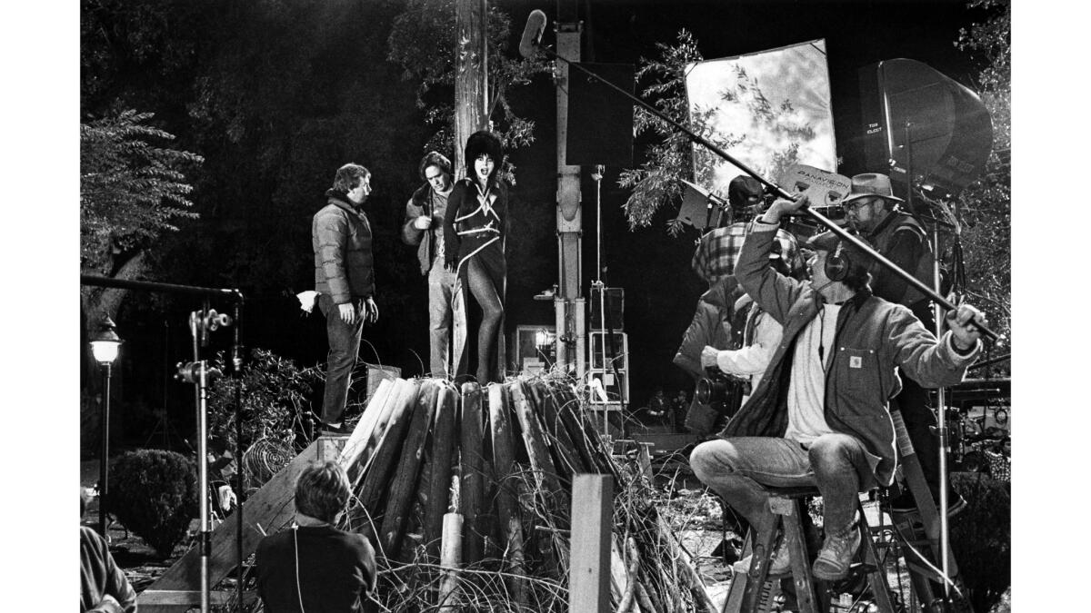 Feb. 8, 1988: Cassandra Peterson, as Elvira, is tied to stake for a scene from her movie "Elvira: Mistress of the Dark."