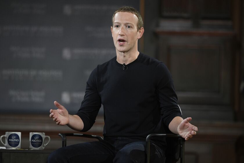 FILE - Mark Zuckerberg speaks at Georgetown University, on Oct. 17, 2019, in Washington. Zuckerberg, the CEO of Facebook parent company Meta Platforms Inc., took the witness stand Tuesday, Dec. 20, 2022, in the FTC’s case trying to stop the tech giant from buying a virtual reality startup. (AP Photo/Nick Wass, File)