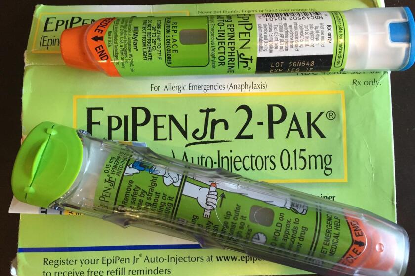 Mylan Pharmaceuticals' EpiPen injects a life-saving dose of epinephrine to counteract extreme allergic reactions. The Valencia firm MannKind is working on a competing product that would deliver the drug through an inhaler, not a needle.