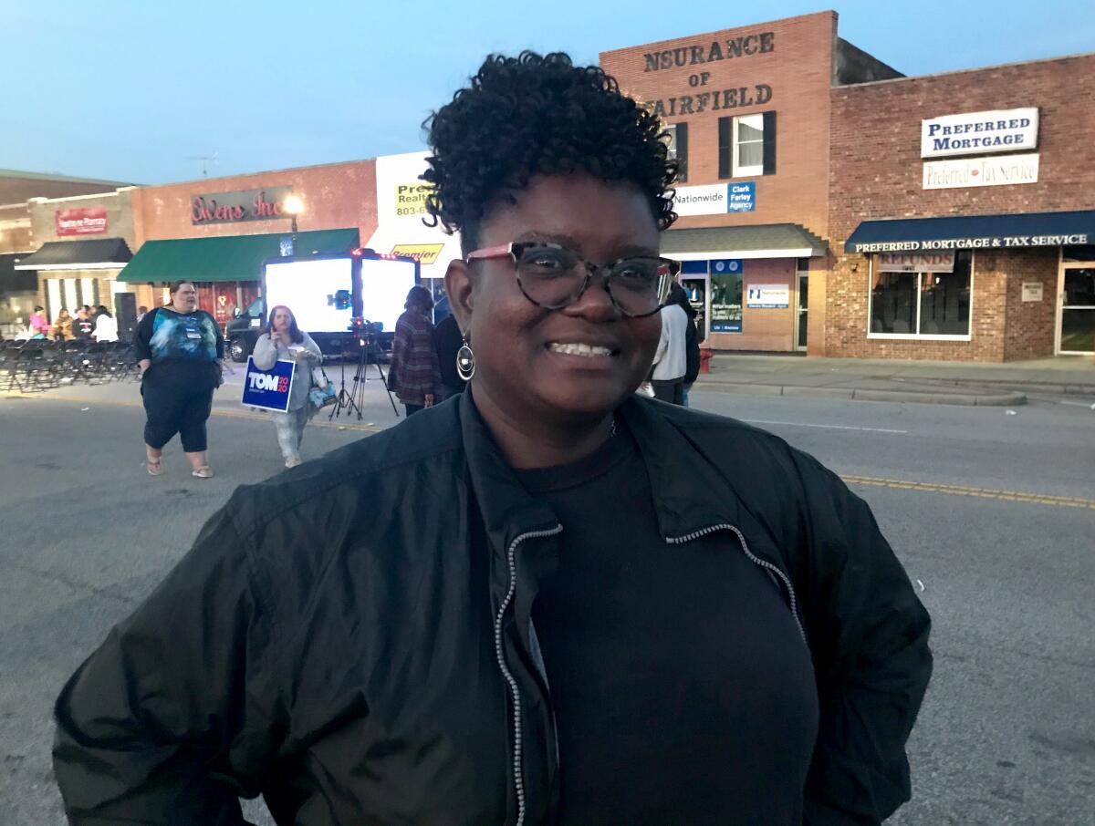 Vicky Goins, a 48-year-old truck driver, said she was undecided about how to vote until she heard Tom Steyer at a block party in her town of Winnsboro, S.C. “It takes a billionaire to beat a billionaire,” she said.