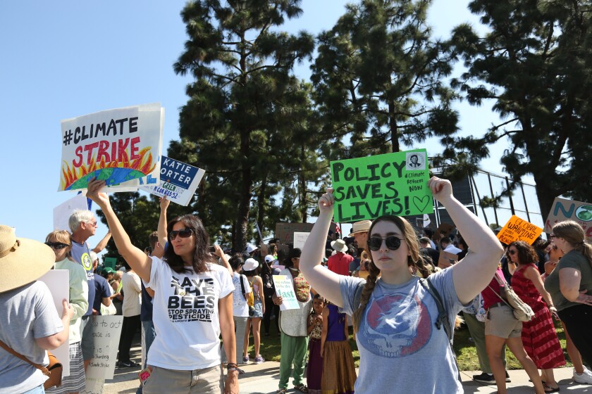 A large crowd gathered in Irvine for a climate change rally.